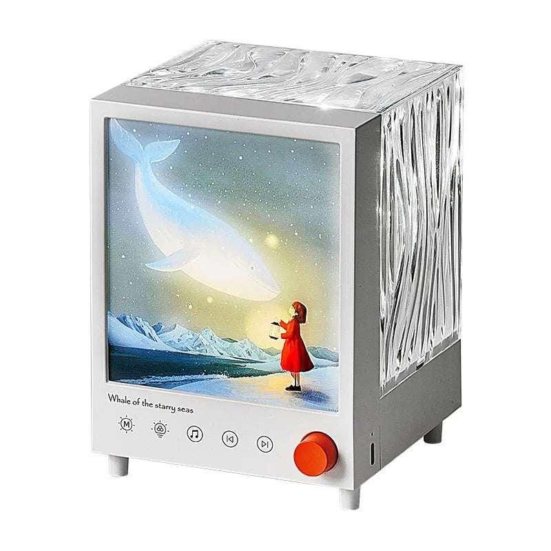 Aurora Treasure Box projection lamp showing Star Sea Whale light colour and compact design