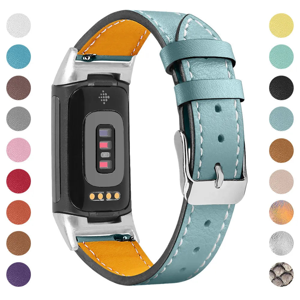 Genuine leather replacement watch strap for Fitbit Charge 5 and Charge 6 in multiple colour options