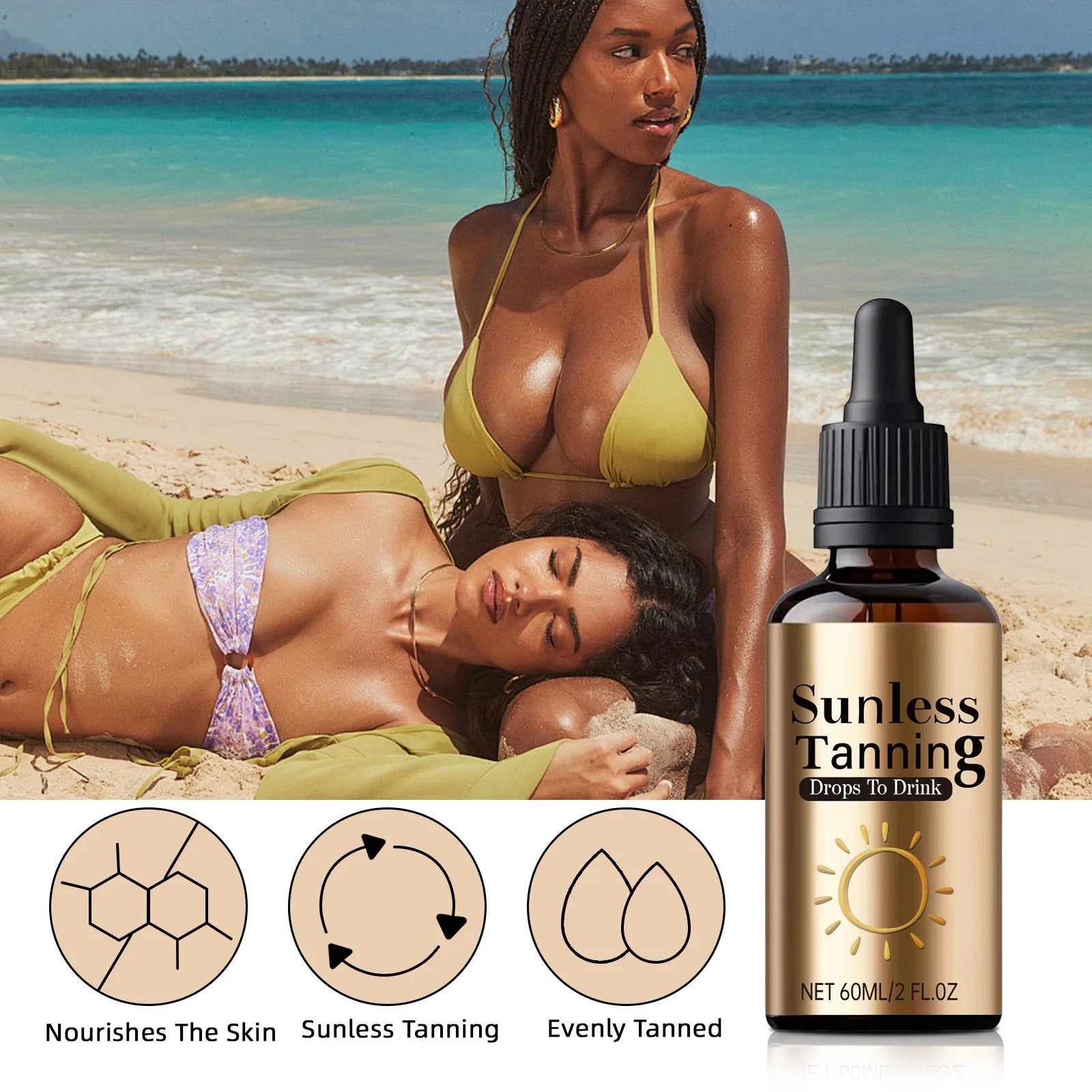 Black 60ml oral drops bottle for unisex outdoor use with universal skin compatibility