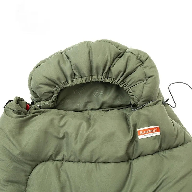 Ochre cotton camping sleeping bag quilt folded to show ultra-light portable design