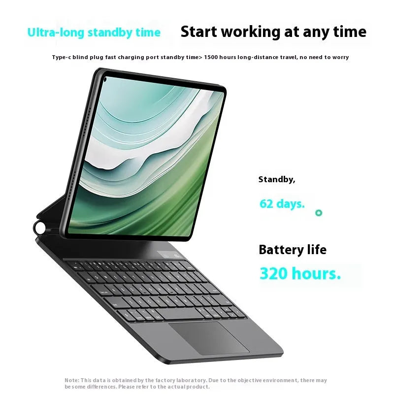 Miaocontrol magnetic wireless keyboard cover for 11-inch Huawei Matepad and Matepad Pro tablets in black.