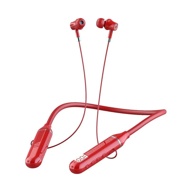 Wireless Bluetooth sports headset with neck-hanging design showing black colour option