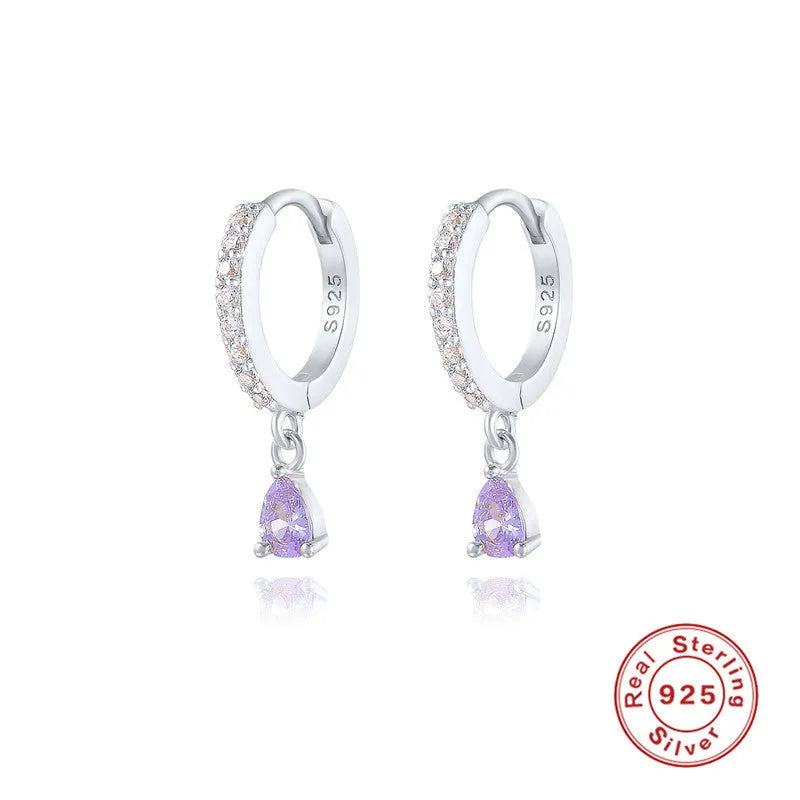 S925 sterling silver water drop earrings with geometric shape and decorative elements