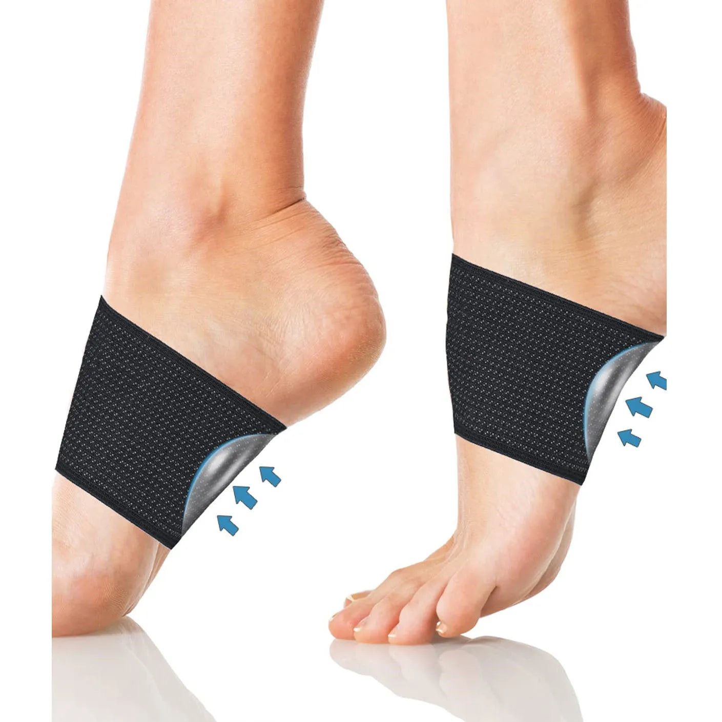 Elastic flat foot arch support bandage in heart and ordinary styles.