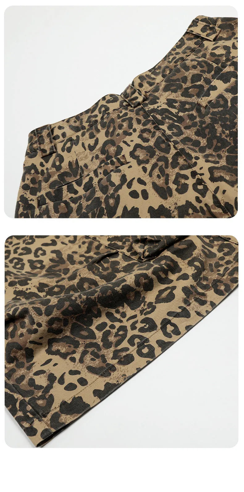 Women's leopard print cotton trousers with high waist and straight leg cropped design