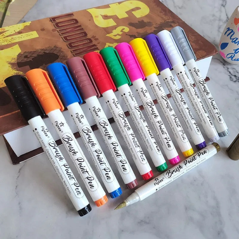 Set of soft tip gouache marker pens for hand accounting and craft projects, shown in a multipack.