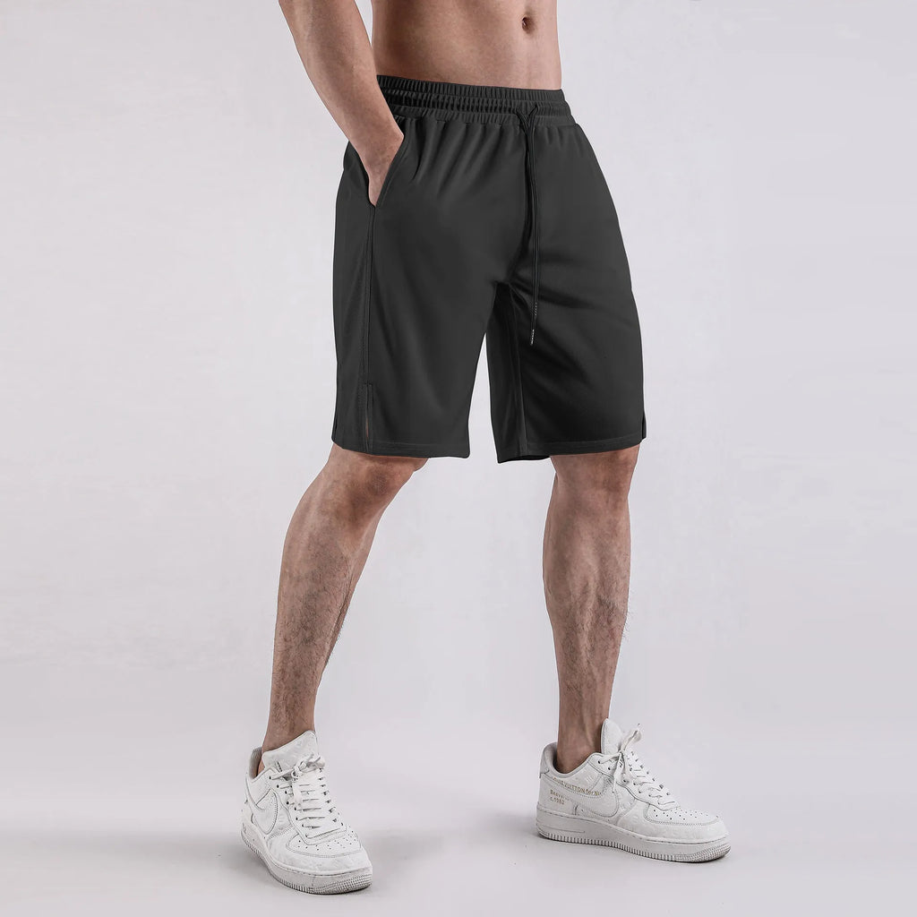Men's black quick-drying mesh shorts with loose capri pants fit and mid-waist design