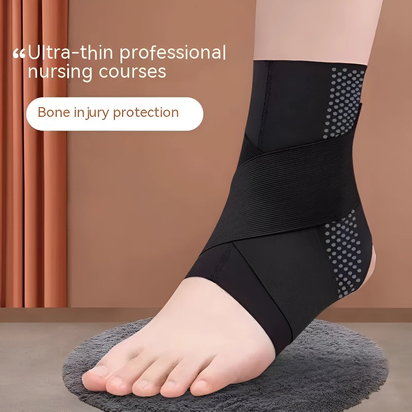 Black Lycra ankle support brace for sports protection and rehabilitation