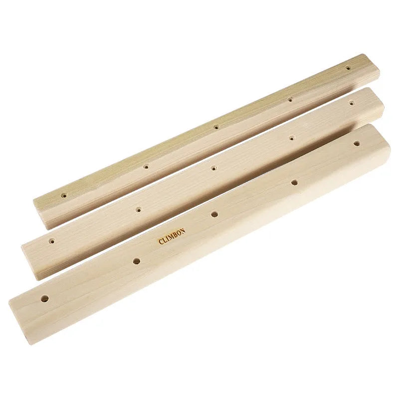Three wooden grip strength training boards showing 12cm, 40cm, and 50cm sizes with thickness variations