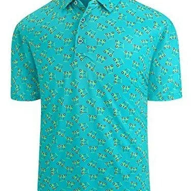 Man wearing a 3D print short sleeve top with Japanese retro style and zipper details.