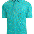 Man wearing a 3D print short sleeve top with Japanese retro style and zipper details.
