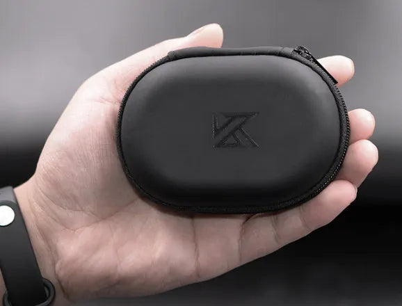 Black oval leather earphone storage bag with zipper closure for headphone protection