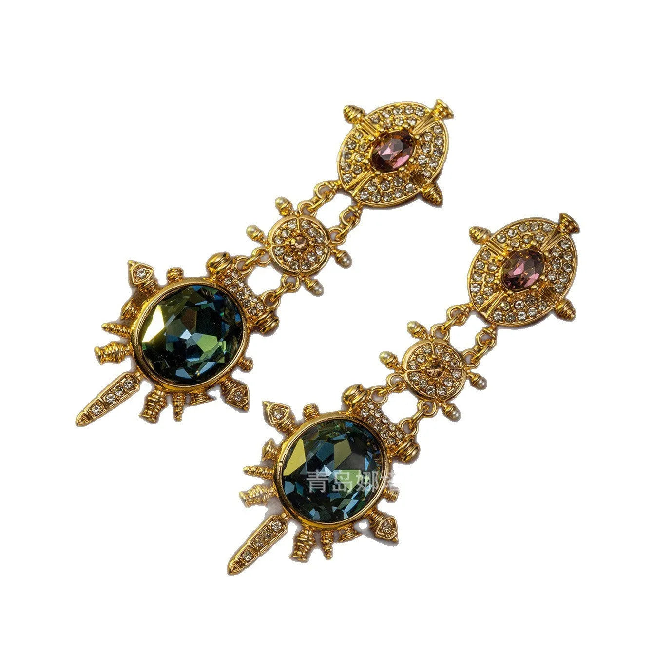 Gold retro geometric stud earrings with court style design