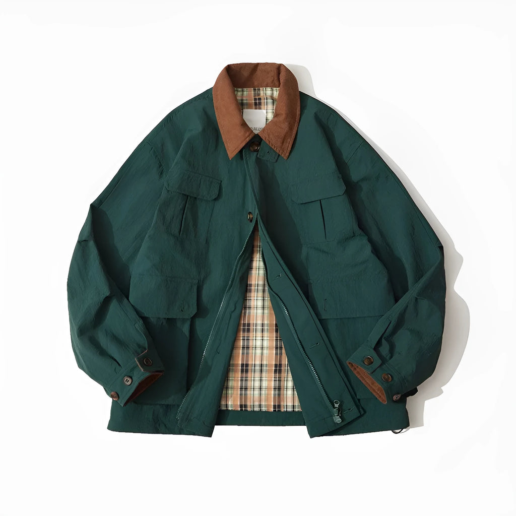 Men's and women's apricot and green casual jacket with side seam pockets
