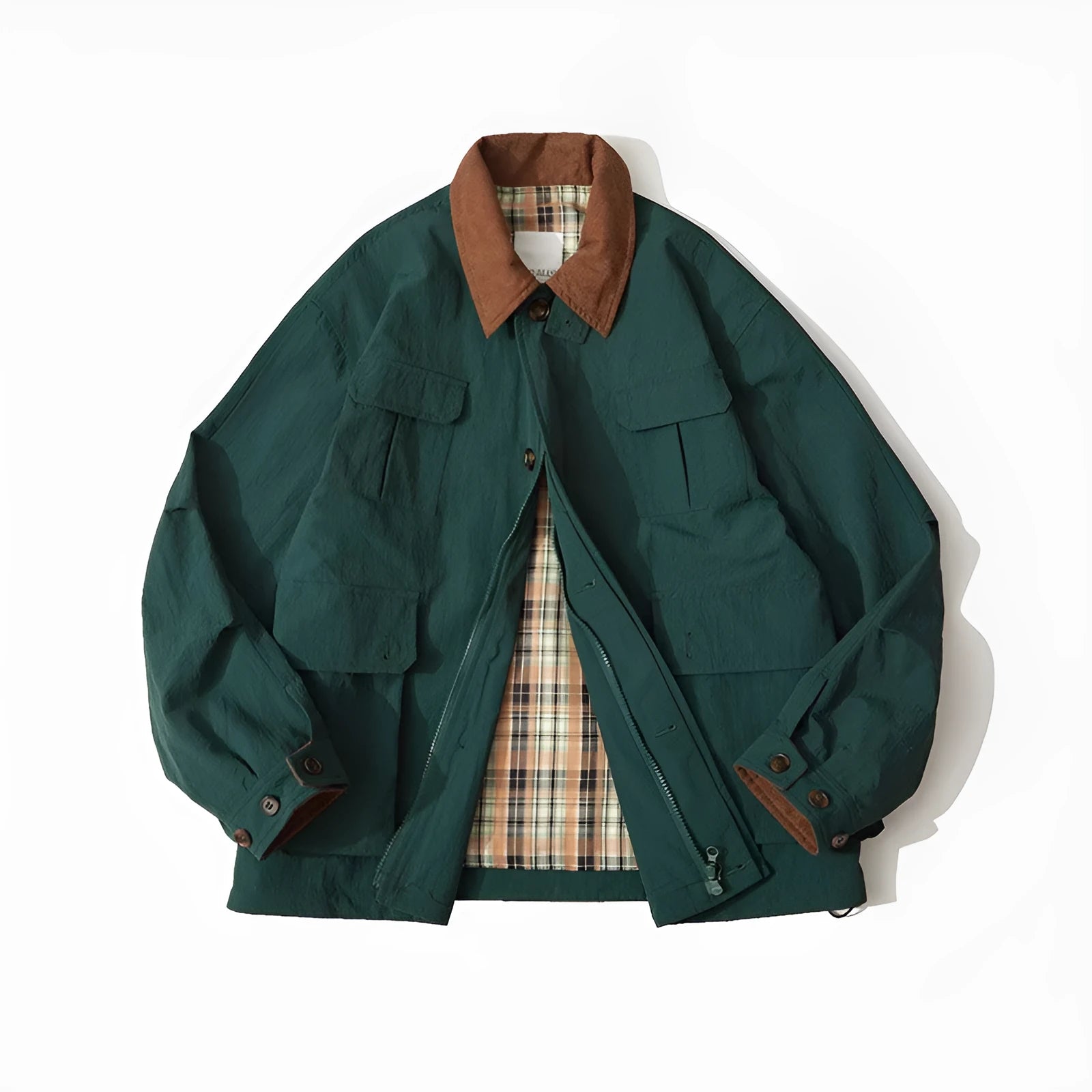 Men's and women's apricot and green casual jacket with side seam pockets