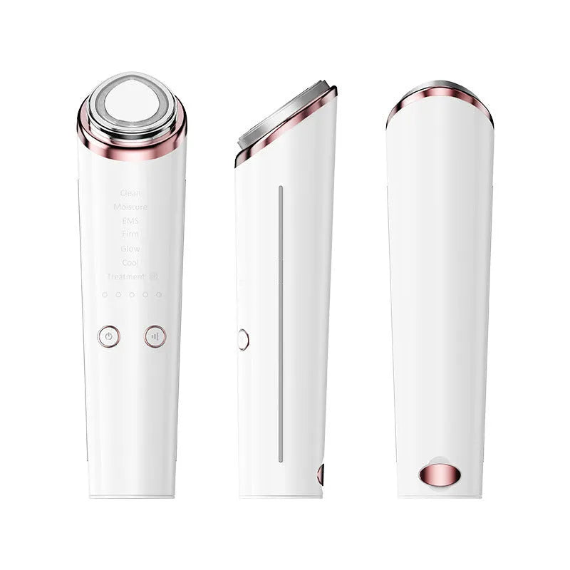 White plastic eye lifting and tightening beauty instrument massager with vibration and colour light, USB charging cable