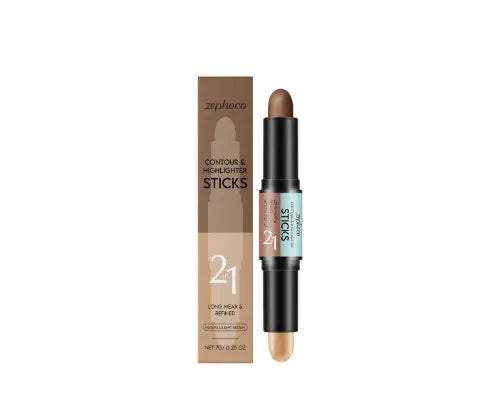 2-in-1 outline highlighter and highlight repair pen for eyebrows, shown in three brown shades.