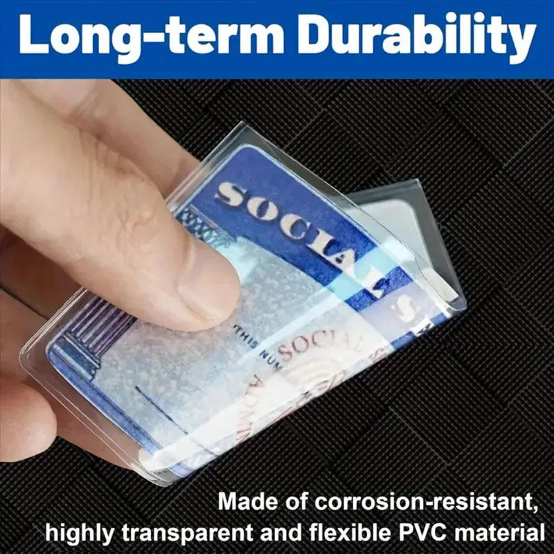 Transparent PVC card holder for social security cards measuring 9.7 by 5.9 centimetres