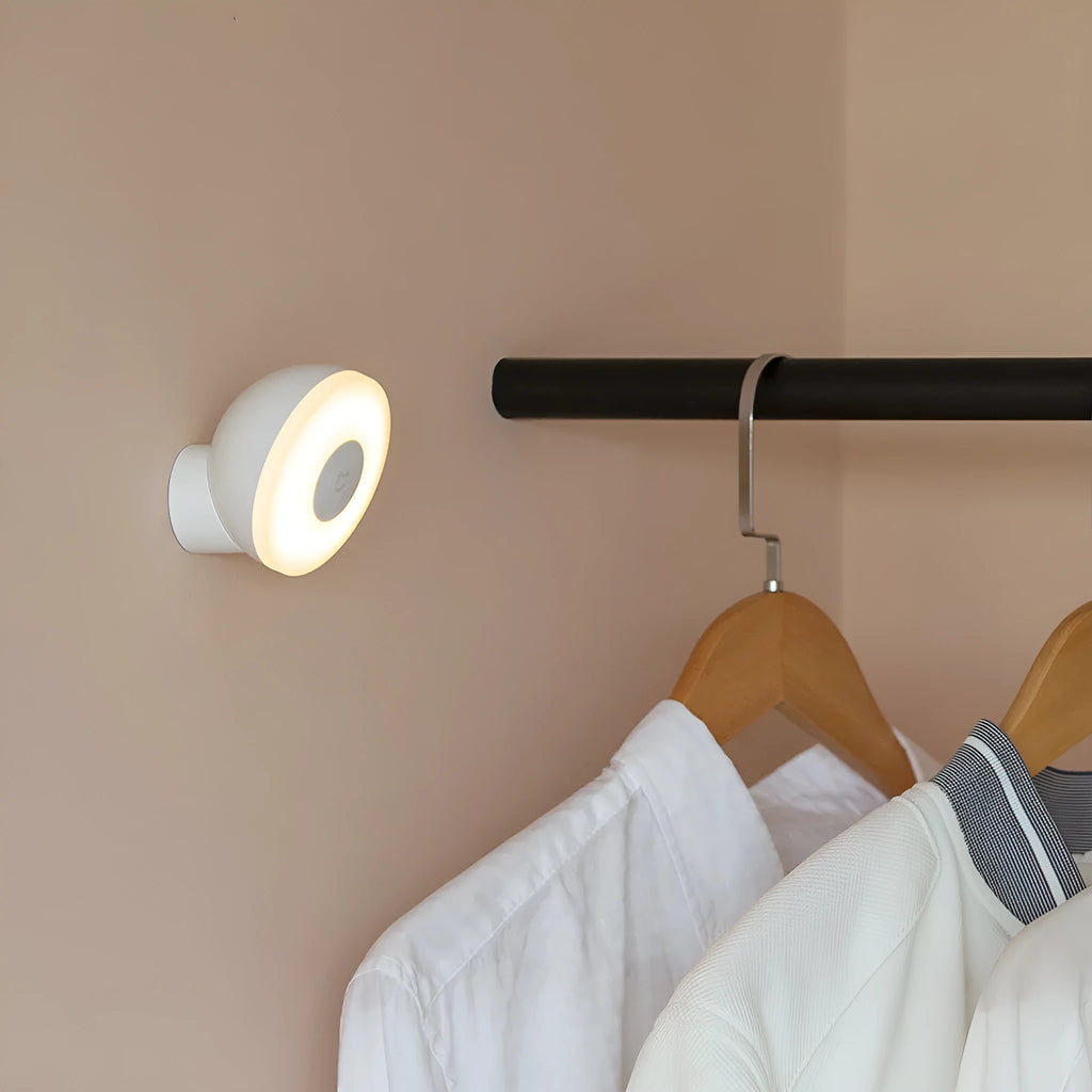 White modern bedside table lamp with Bluetooth and human body induction sensor.