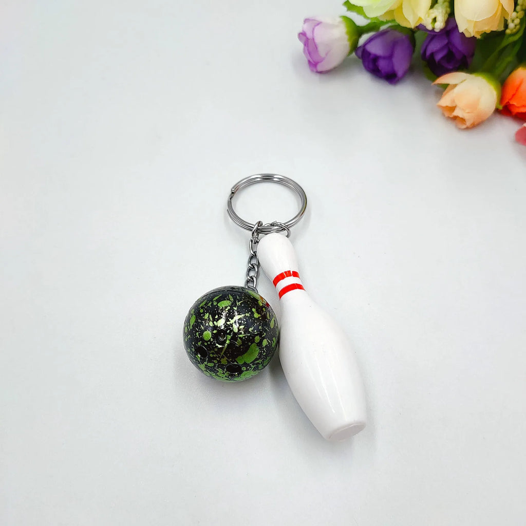 Mini simulation bowling keychain pendant in PVC metal with modern simplicity style