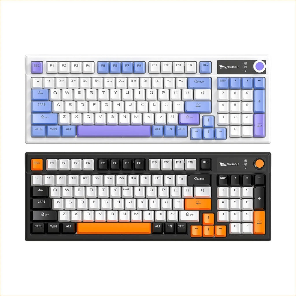 SK15 wired mechanical gaming keyboard in sunset orange, autumn water blue, or black with mixed light green switches