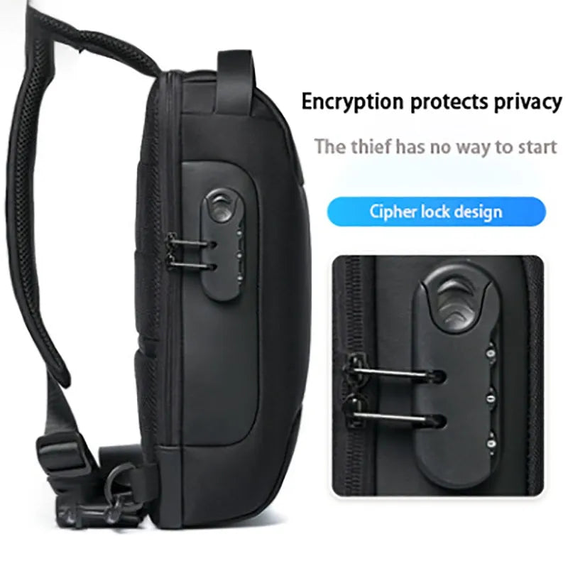 Black waterproof Oxford cloth anti-theft messenger bag with USB port and crossbody strap