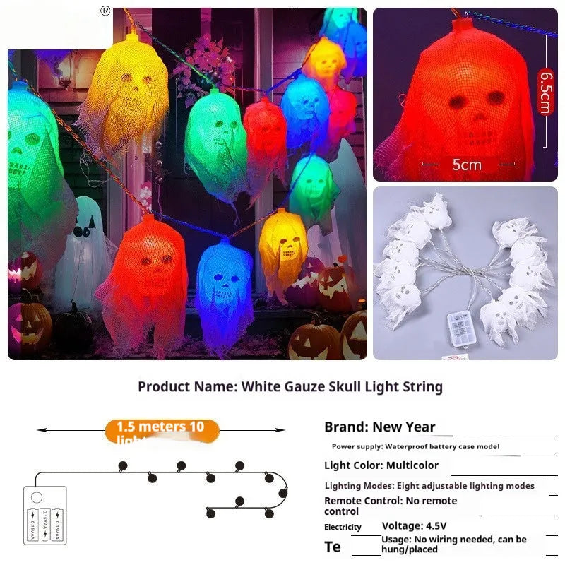 Halloween battery-operated LED string lights in coloured or warm white options for wall decoration