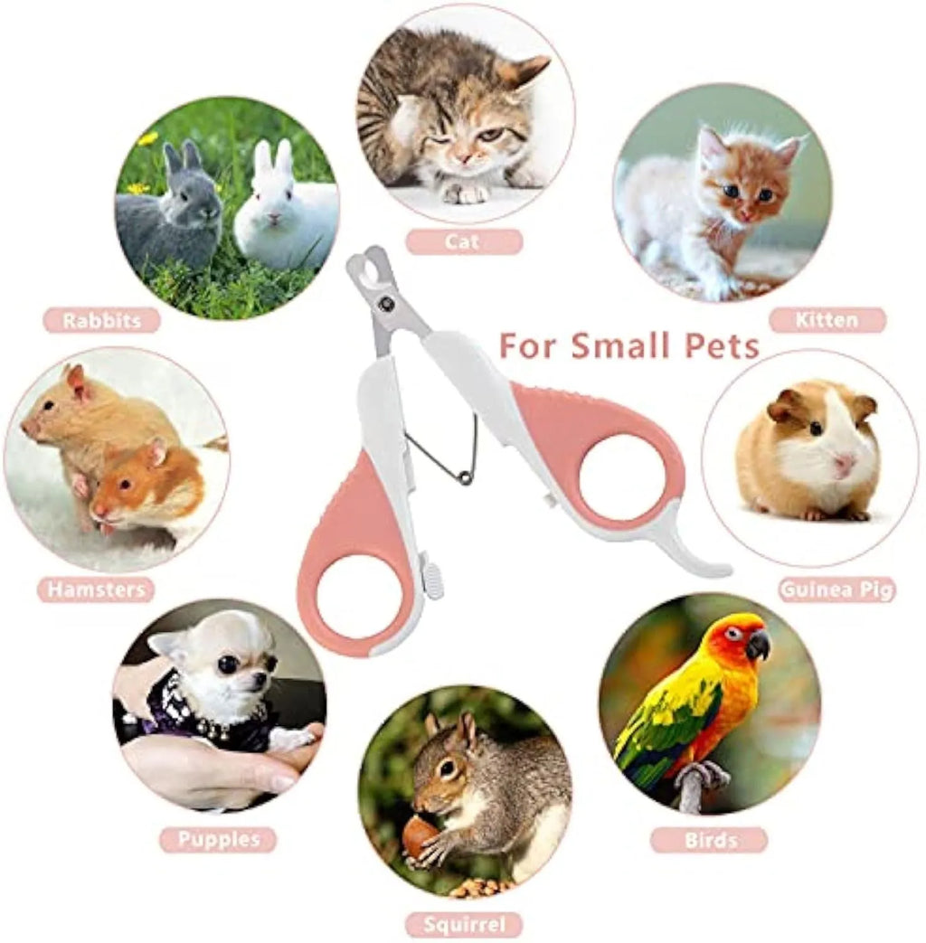 Grey and pink angled cat nail clippers with safety lock and rubberised handles.
