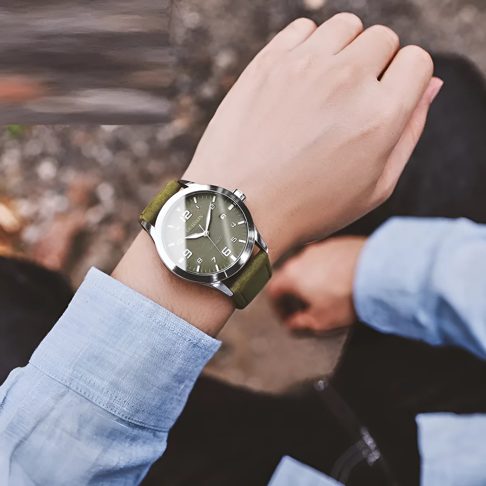 Men's retro automatic mechanical watch with leather strap and 12mm case