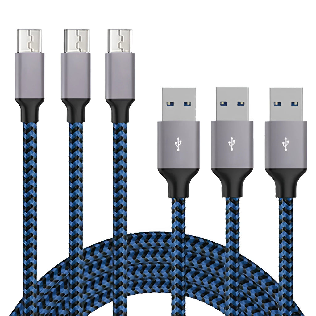 Braided fast charging Micro USB data cable for Android phones in black and white colour.