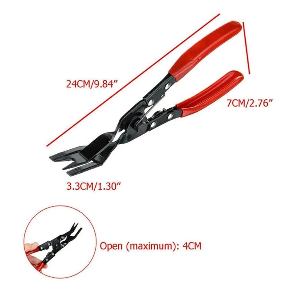 Blue automotive trim removal pliers tool with 235mm steel shaft and 32mm wide head.