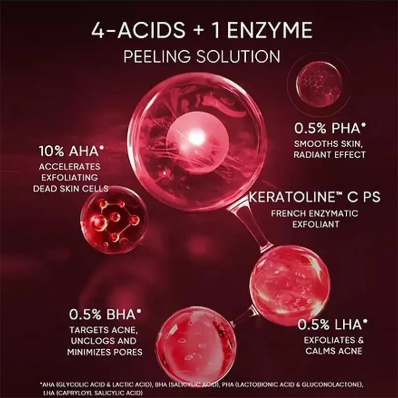 Facial exfoliating essence in 30ml Type A and 35ml Type B formats with application tool