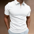 Men's striped V-neck polo shirt in cotton blend fabric for summer sports wear