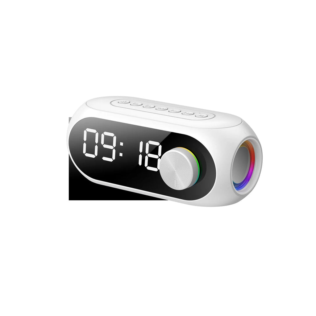 S8 extra bass portable Bluetooth speaker with digital clock display in black, white, or blue colour