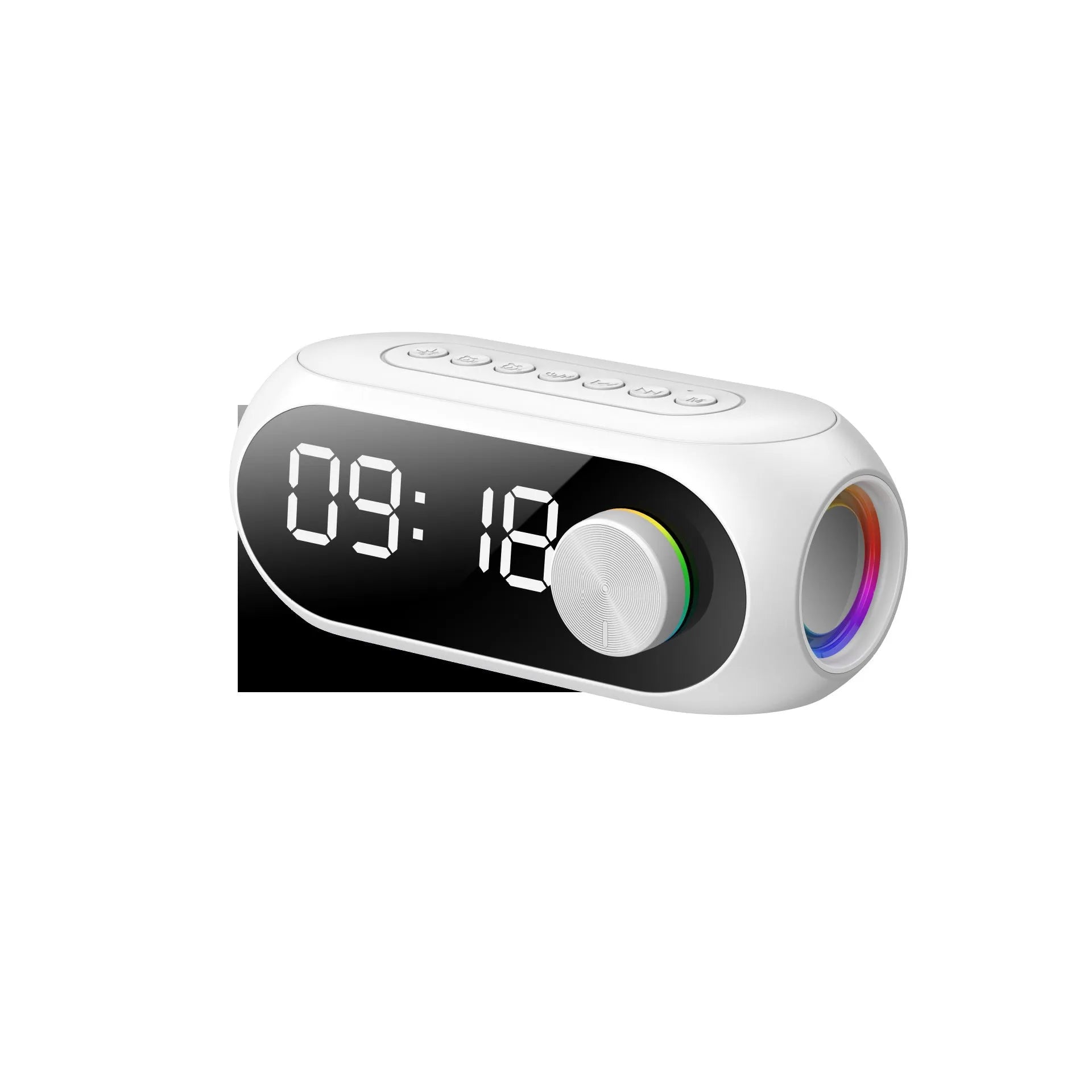 S8 extra bass portable Bluetooth speaker with digital clock display in black, white, or blue colour