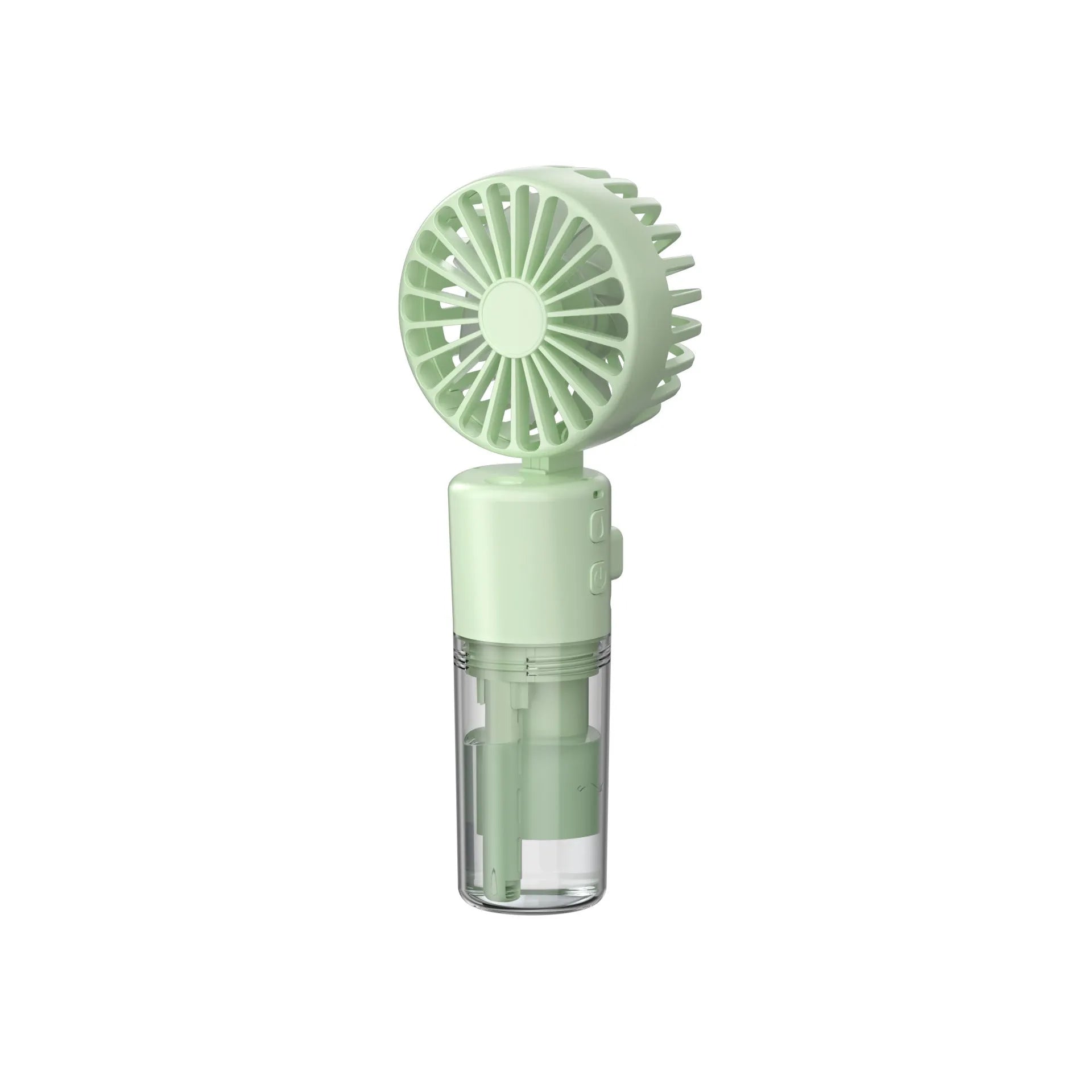 Portable handheld spray fan with transparent water tank and four-speed mist function in black colour