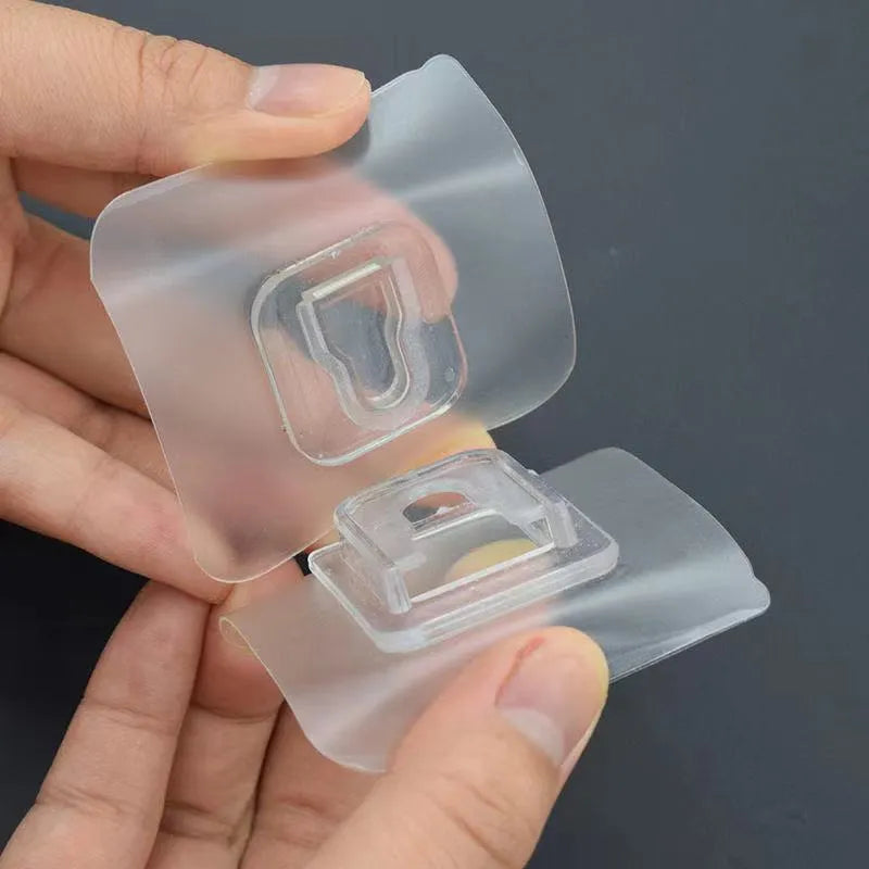 Transparent plastic hook with double-sided adhesive patch snap button for hanging