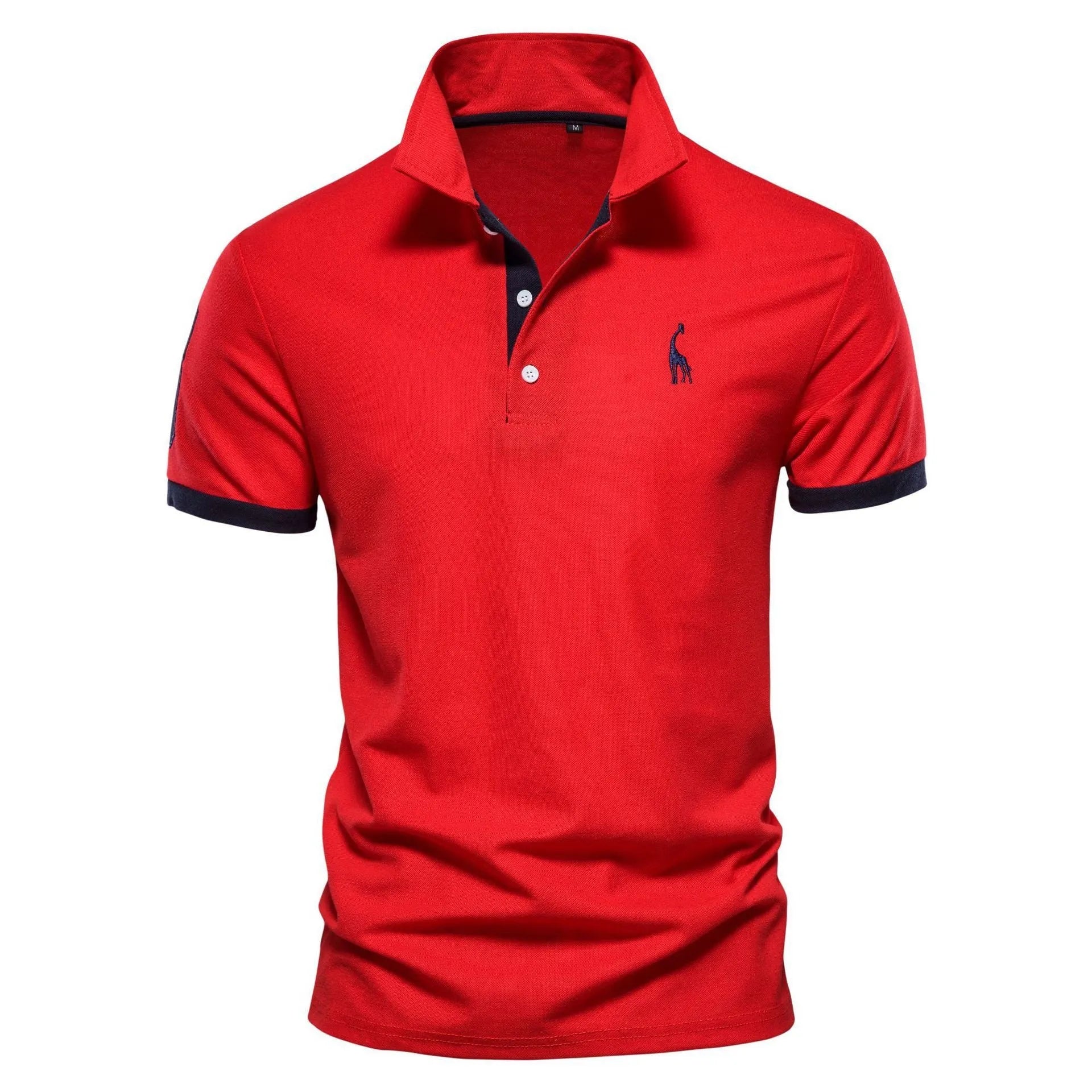 Close-up of a men's slim-fit t-shirt with a detailed embroidered deer design on the chest.