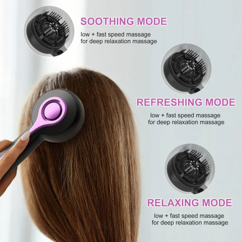 USB-powered head massage comb tingler in black, grey, or red with two-speed control