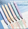 Set of double tipped fluorescent marker pens in assorted colours for highlighting and writing.