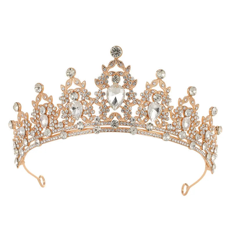 Baroque crown bridal headdress with rhinestones in silver and gold finishes with coloured diamond accents.