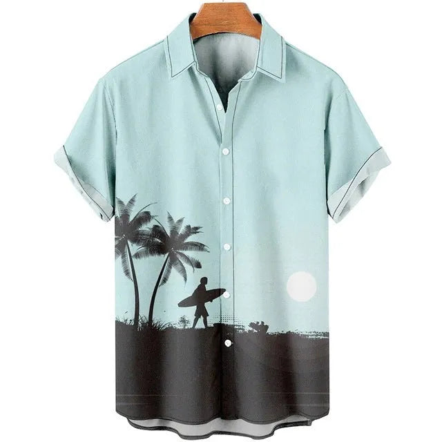 Men's slim fit short sleeve shirt with detailed 3D floral pattern digital printing