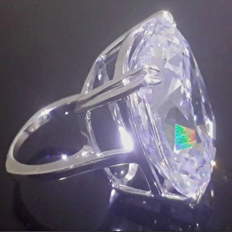 White gold colour electroplated alloy women's ring with square diamond geometry design