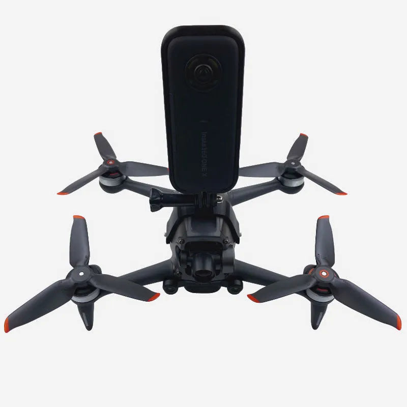 White 3D-printed FPV drone top mounting bracket for GoPro action cameras