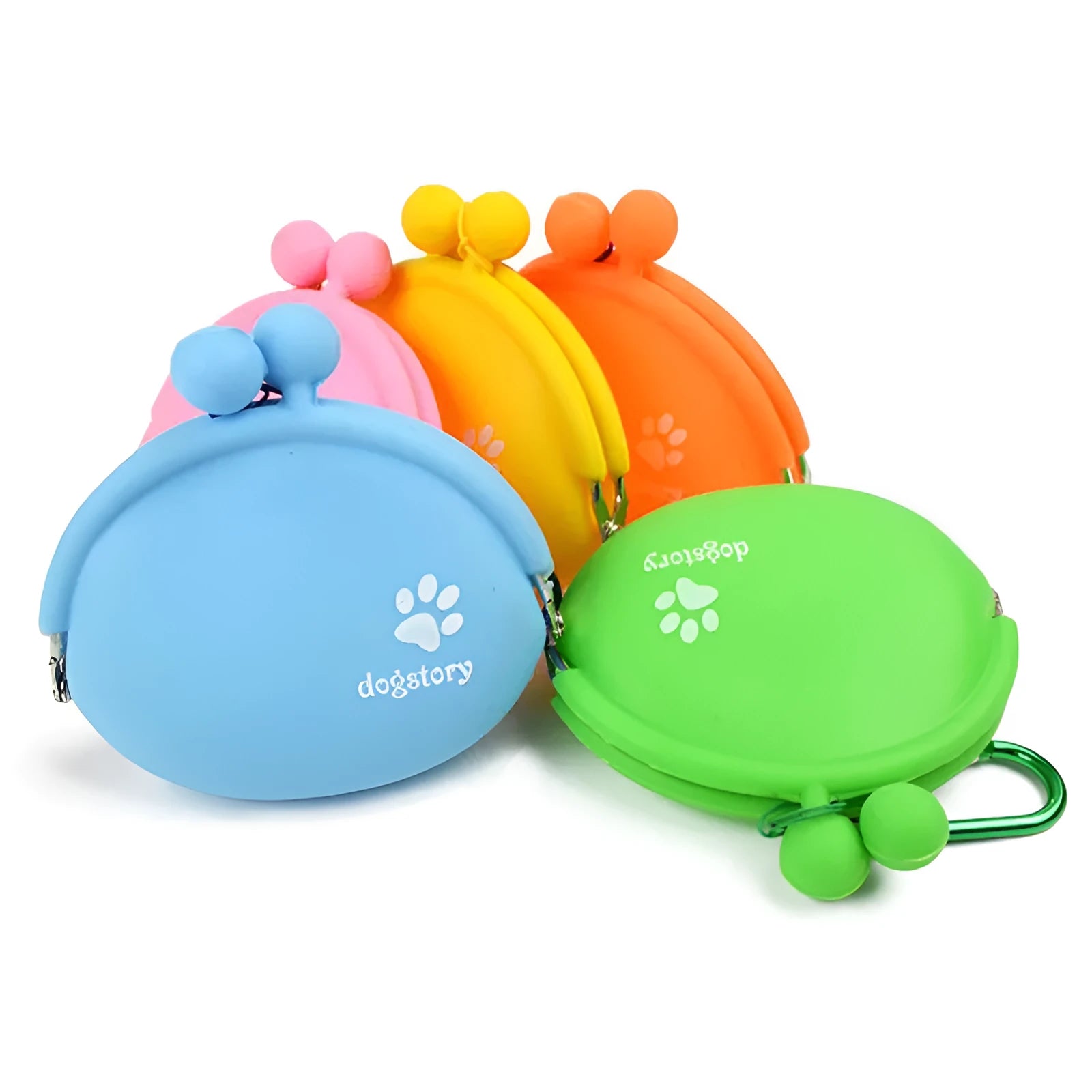 Yellow silicone dog treat pouch attached to waist belt for hands-free training