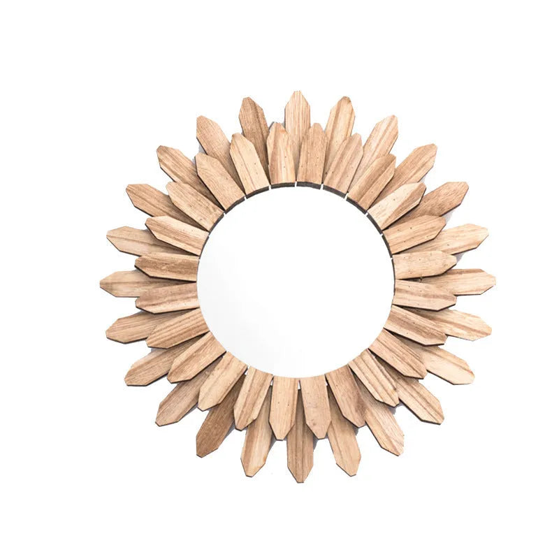 European-style solid wood hanging circular mirror with baked colour finish on wall