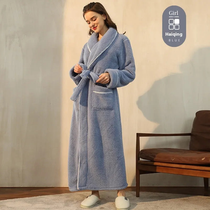 Plus size thickened flannel bathrobe for couples in winter with super thick 301-350 gsm fabric