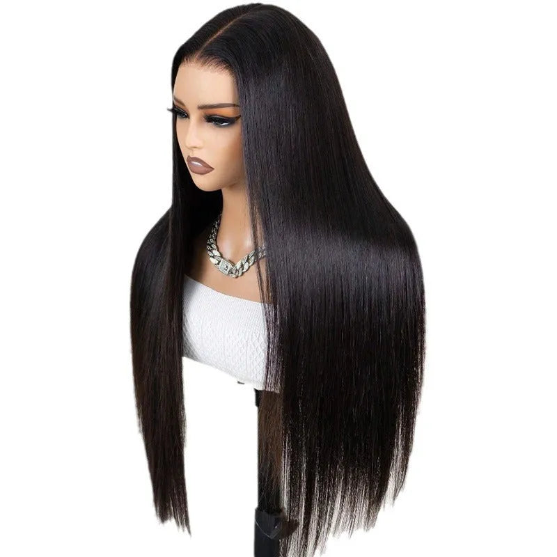 13x6 straight lace front human hair wig in black showing natural hairline construction