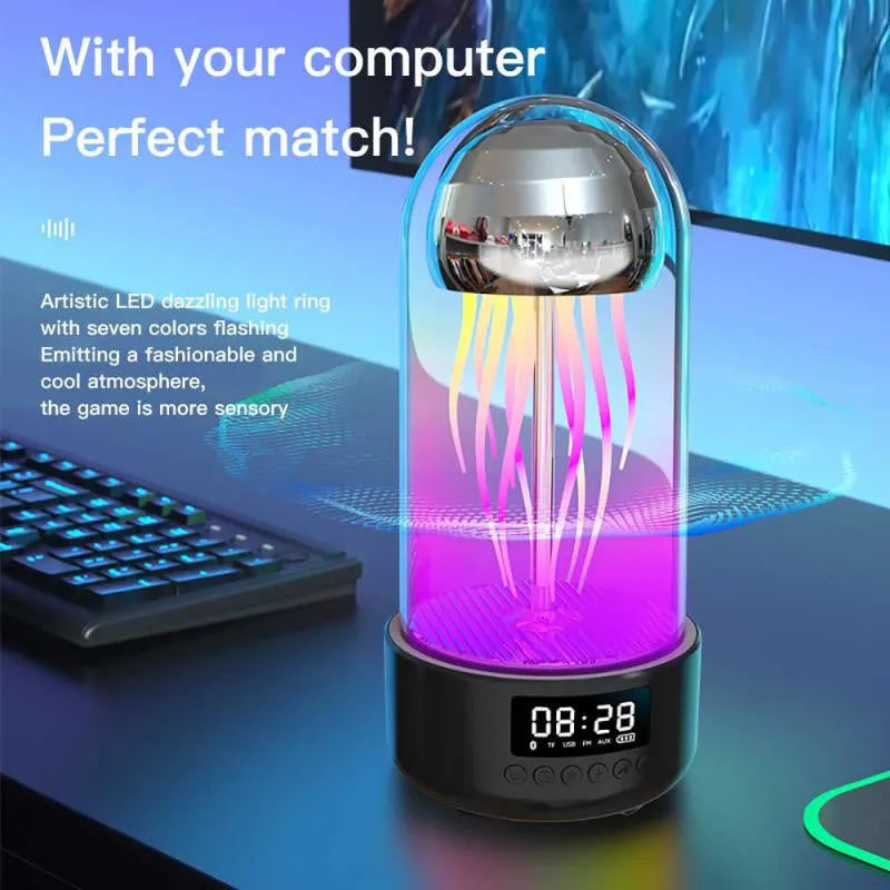 Creative 3in1 jellyfish lamp Bluetooth speaker with clock and colourful breathing lights in pink