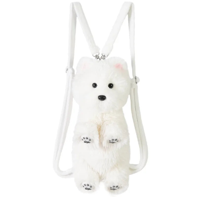 West Highland simulation plush dog with JK plaid pink scarf in colour box packaging